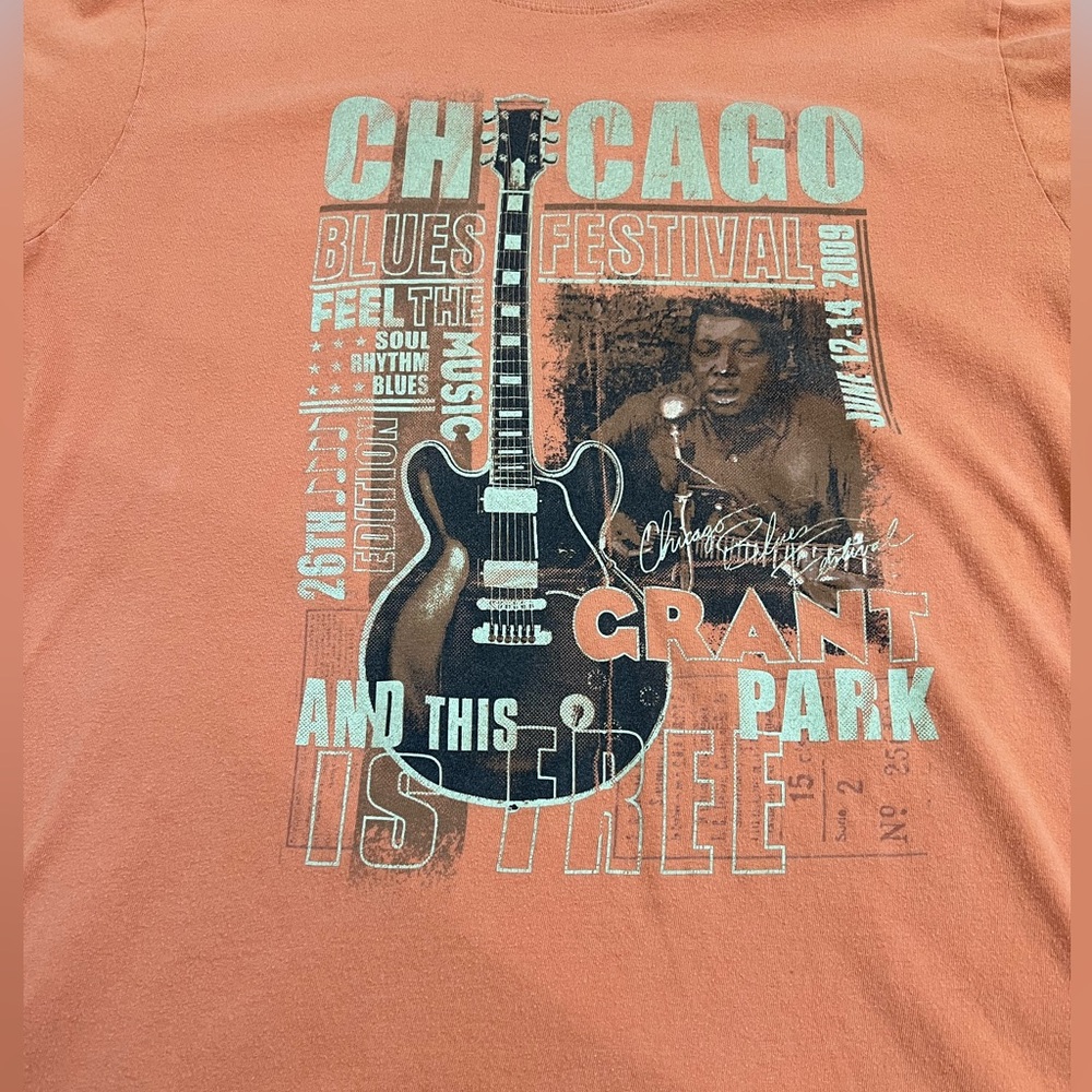 2009 Chicago Blues Festival T-Shirt LARGE Orange Bands Listed 2 Sided 26 Edition - Picture 16 of 16